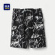 HLA海瀾之家休閑中褲男時(shí)尚印花抽繩藝術(shù)短褲夏季男