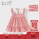 戴維貝拉（DAVE＆BELLA）全棉兒童連衣裙童裝新款女寶寶公主裙小童格子裙女童裙子童裙 紅色格【現貨】 130 cm（建議身高120-130cm）