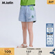 馬·拉?。∕.Latin）/童裝女大童牛仔短褲夏新款潮酷雙色口袋幾何繡標短褲 牛仔淺藍 120cm
