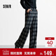 森馬（Semir）休閑褲女冬格子加絨長(cháng)褲寬松2025鹽系復古潮流闊腿褲109725127005