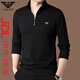 FALAMAONE阿瑪尼長(cháng)袖T恤男士純棉秋冬季立領(lǐng)打底polo衫加絨加厚衛衣男裝 黑色 3XL 185建議170-190斤