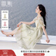 香影泡泡袖方領(lǐng)連衣裙女2025夏裝新款暈染漸變垂感海邊度假風(fēng)裙子 薄荷青檸綠 M 160/84A/95-110斤