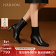哈森（Harson）【全能系列】秋冬季真皮高跟時(shí)裝靴瘦瘦靴短靴HA257170 黑色 羊皮革 35