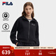 FILA 斐樂(lè )官方短款外套女秋季新款時(shí)尚刺繡開(kāi)衫衛衣夾克上衣 正黑色-BK M
