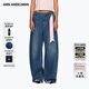 ANN ANDELMAN【李沁同款】深藍色復古破洞做舊闊腿彎刀牛仔褲休閑長(cháng)褲 藍色 25