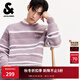 杰克·瓊斯（JACK&JONES）男裝冬季新款字母刺繡休閑條紋拼接寬松圓領(lǐng)毛衣針織衫225425002 C16灰紫色 常規 M （175）