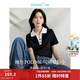 茵曼（INMAN）Polo領(lǐng)條紋短袖T恤2026夏季女裝新款修身顯瘦上衣 午夜黑 M