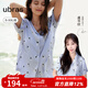 ubras流光滿(mǎn)印翻領(lǐng)短袖短褲套裝家居服睡衣女薄款舒適居家 【女款】短袖短褲-發(fā)呆小羊-藍 S
