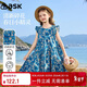 ASK JUNIOR童裝兒童裙子女童夏裝純棉透氣連衣裙青少年碎花裙公主裙 藍色