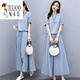 啄木鳥(niǎo)（TUCANO）棉麻連衣裙兩件套2026年夏裝新款女裝遮肚子顯瘦長(cháng)裙短袖套裝裙子 淺藍色 L 【建議穿100-115斤】