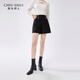 秋水伊人簡(jiǎn)約通勤高腰A字短褲2026年春季新款女裝毛呢闊腿休閑褲 黑色 M