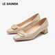 萊爾斯丹2025新款優(yōu)雅純色方頭淺口通勤粗中跟單鞋女41007 深米色BDK 37