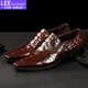 LEEFLC&GGXN奢侈品牌鱷魚(yú)紋男士皮鞋商務(wù)正裝真皮尖頭套腳一腳蹬英倫單鞋潮 酒紅色 39
