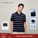 Tommy Hilfiger【透氣舒適】春夏男裝珠地網(wǎng)眼復古休閑寬條紋短袖T恤POLO衫 藏青深藍條紋FAP L （推薦：150-165斤）