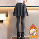 憨憨象女童裙褲加厚兒童百褶帶裙褲子假兩件打底褲女大童一體加絨褲裙冬 2153灰色【加絨加厚】 170 cm（適合身高160-165）