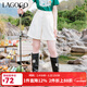 LAGOGO米白色高腰西裝短褲女拉谷谷夏季新款寬松慵懶舒適休閑褲 米白色(V2) S