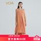 VOA60姆米長(cháng)空桑蠶絲橘粉色圓領(lǐng)露肩袖寬松腰休閑真絲連衣裙AE1776 粉融香雪（F51） M