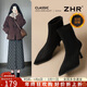 ZHR高跟鞋女【拔高8CM】絨面細高跟彈力瘦瘦靴女加絨短靴IE67A黑色37
