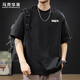 馬克華菲（MARK FAIRWHALE）短袖男士夏季潮牌休閑短袖T恤男寬松重磅220g純棉男裝 黑色 XL