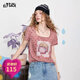 妖精的口袋波點(diǎn)卡通印花短袖t恤女2025年夏季新款設計感小眾上衣 波點(diǎn)植絨玫紅 L