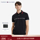 Tommy Hilfiger25秋冬新款男裝休閑通勤珠地棉印花鑲邊翻領(lǐng)修身短袖T恤POLO 黑色001 M （推薦：130-140斤）