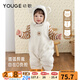 幼歌（YOUGE）嬰幼兒冬季卡通萌趣繡花標蓬松柔軟加絨無(wú)袖毛絨連體衣 米白色連體褲 90cm