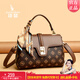 袋鼠卡拉中年女士包包2025新款生日禮物女斜挎包單肩包真皮牛皮輕奢手提包 棕配咖（手包+卡包+禮盒裝）