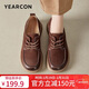 意爾康媽媽鞋復古休閑平底舒適軟底百搭女單鞋 26216W 棕色 36 