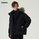 COKEIN羽絨服男真毛領(lǐng)可拆卸連帽白鴨絨保暖短款加厚工裝冬季外套 黑色 M