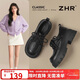 ZHR樂(lè )福鞋女增高厚底英倫風(fēng)小皮鞋女系帶通勤百搭單鞋女 KN165黑色37