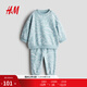 H&M2025秋季新款童裝男嬰2件式拉絨內里印花衛衣套裝1292690 綠松石色/恐龍 90 90/48 (12-18M)