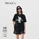 MO&Co.【抗菌防螨】免子印花圓領(lǐng)短袖寬松純棉T恤上衣上裝摩安珂 黑色-第2批 L 170