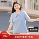 MsShe大碼女裝2025新款夏裝【珠地棉】休閑氣質(zhì)polo領(lǐng)短袖T恤 冰河藍色現貨 2XL