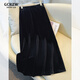 GCRZW輕奢黑色金絲絨半身裙女春秋季2026新款中長(cháng)裙百褶裙傘裙A字長(cháng)裙 黑色 【輕奢氣質(zhì)款】 2XL /30 建議125-135斤
