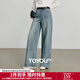 初語(yǔ)牛仔褲女2025秋季新款棉質(zhì)復古懷舊休閑百搭長(cháng)褲顯瘦闊腿褲子 復古藍 29