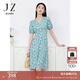 玖姿·安娜蔻碎花休閑氣質(zhì)雪紡連衣裙女裝夏款法式V領(lǐng)中長(cháng)裙子 花草綠 L