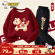 史努比兒童套裝秋冬男童過(guò)年服裝2026馬年紅色新年服女童保暖拜年服童裝 【拜年服套裝】酒紅 努比刺繡馬_5+黑 努比圓福馬X_K5 140