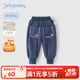 JELLYBABY女童加絨牛仔褲小童冬季加厚蝶結束腳褲兒童時(shí)髦抗菌冬裝寶寶長(cháng)褲 牛仔藍 130cm