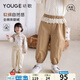 幼歌（YOUGE）嬰幼兒春季新款全棉親膚舒適束腳褲中小童寬松休閑長(cháng)褲 卡其（73-80兩用襠） 100 cm
