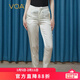 VOA緞面19姆米彈力絲綢自然腰暗扣純色偏OL風(fēng)輕熟女九分鉛筆褲 K35 緞面流紋白（W14） L
