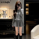 她芙（tafu）品牌女裝毛衣套裝裙女2026春秋新款法式休閑針織上衣半身裙兩件套 灰色 M