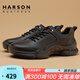 哈森（Harson）頭層小牛皮男鞋秋冬運動(dòng)皮鞋厚底商務(wù)休閑鞋真皮通勤高端健步鞋 黑色 四季款 42 (260mm)