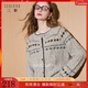 三彩2025冬季新款寬松慵懶提花針織衫長(cháng)袖單排扣開(kāi)衫復古外套M 燕麥色幾何 XL 170/92A