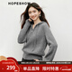 紅袖（hopeshow）高級感針織衫2025冬季新款女裝花樣元寶針?lè )ǔ槔K連帽拉鏈毛衣外套 煙灰056 M