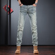 杰雷諾復古水洗牛仔褲男春季韓版潮流修身鉛筆褲淺色彈力男士休閑小腳褲