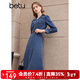 百圖betu女裝秋冬新款連衣裙復古港風(fēng)收腰排扣牛仔連衣裙2310T93 牛仔色 S