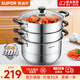 蘇泊爾（SUPOR）304不銹鋼蒸鍋雙層加厚復底湯鍋帶蒸籠燃氣電磁爐通用 【三層加厚】旗艦款 28cm