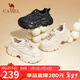 駱駝（CAMEL）老爹鞋女網(wǎng)布皮面拼接雙系帶厚底休閑鞋 L24S283079R 杏色絨里 37