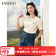 LAGOGO小貓刺繡純棉舒適T恤女拉谷谷2025年夏新款彩點(diǎn)紗短袖上衣 米色 S