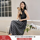 香影黑色格子無(wú)袖連衣裙女2026春季新款復古法式中長(cháng)款收腰a字裙 黑色 S 155/80A/85-95斤